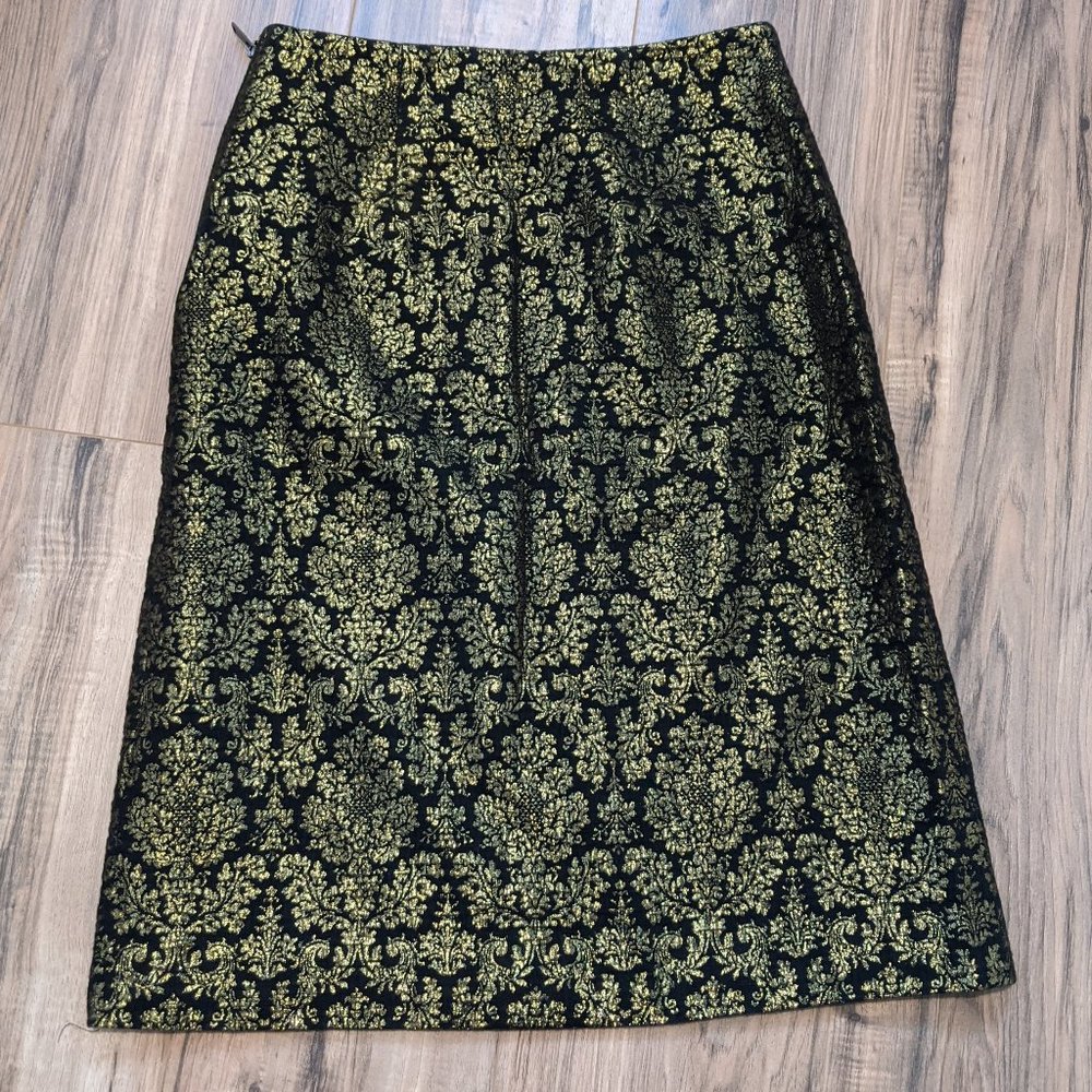 Worthington Jacquard Black and Gold Pencil Skirt 4